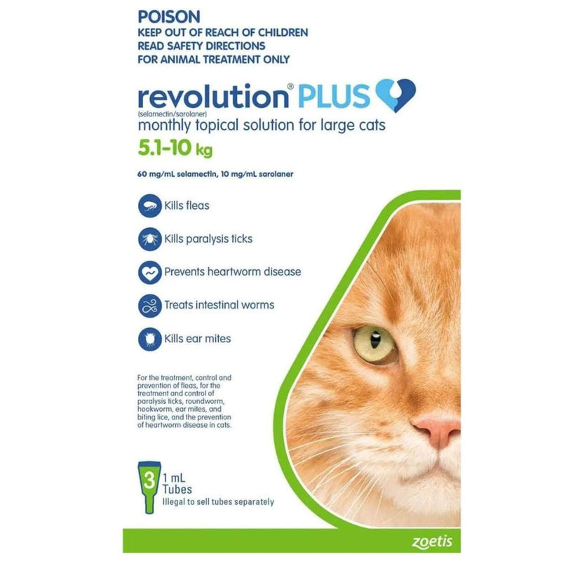 Revolution Plus for Cats - Large Cats (5.1-10kg) 3 Pack | PeekAPaw Pet Supplies
