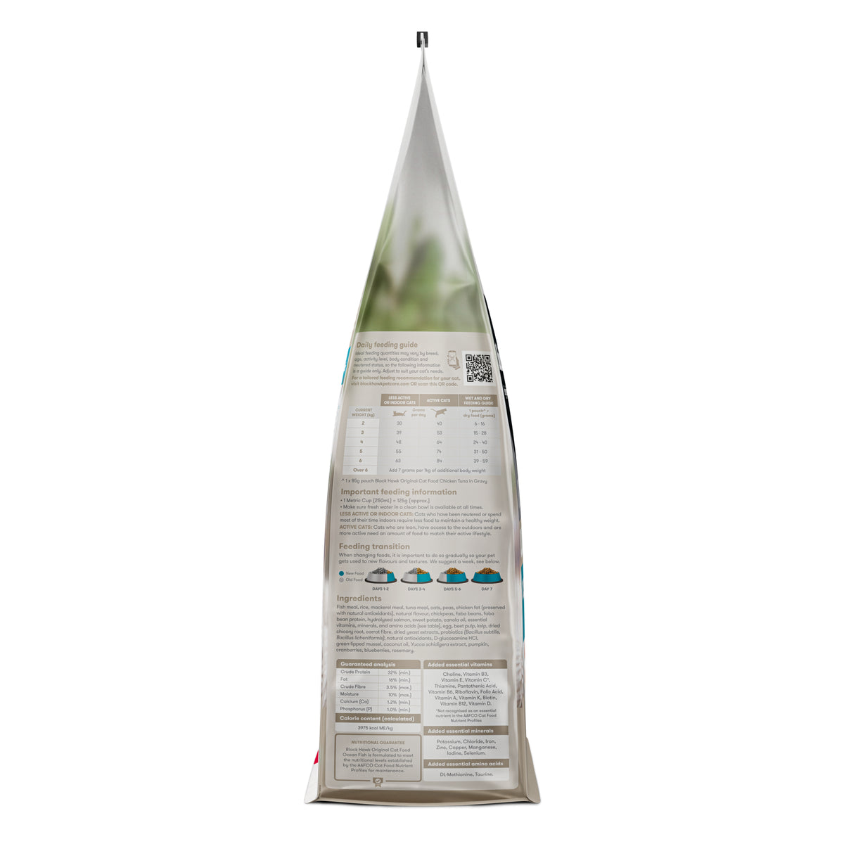 Black Hawk Original Adult Ocean Fish dry cat food – side view of bag
