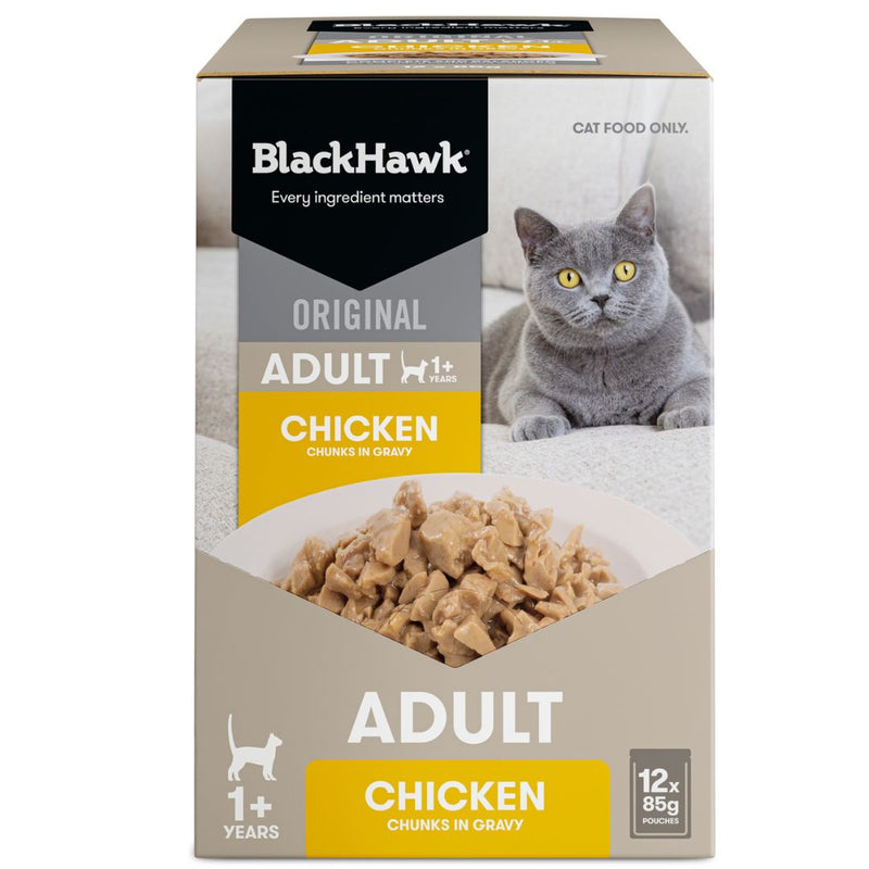 Black Hawk original Adult Wet Cat Food Chicken - 85g x 12 | PeekAPaw Pet Supplies