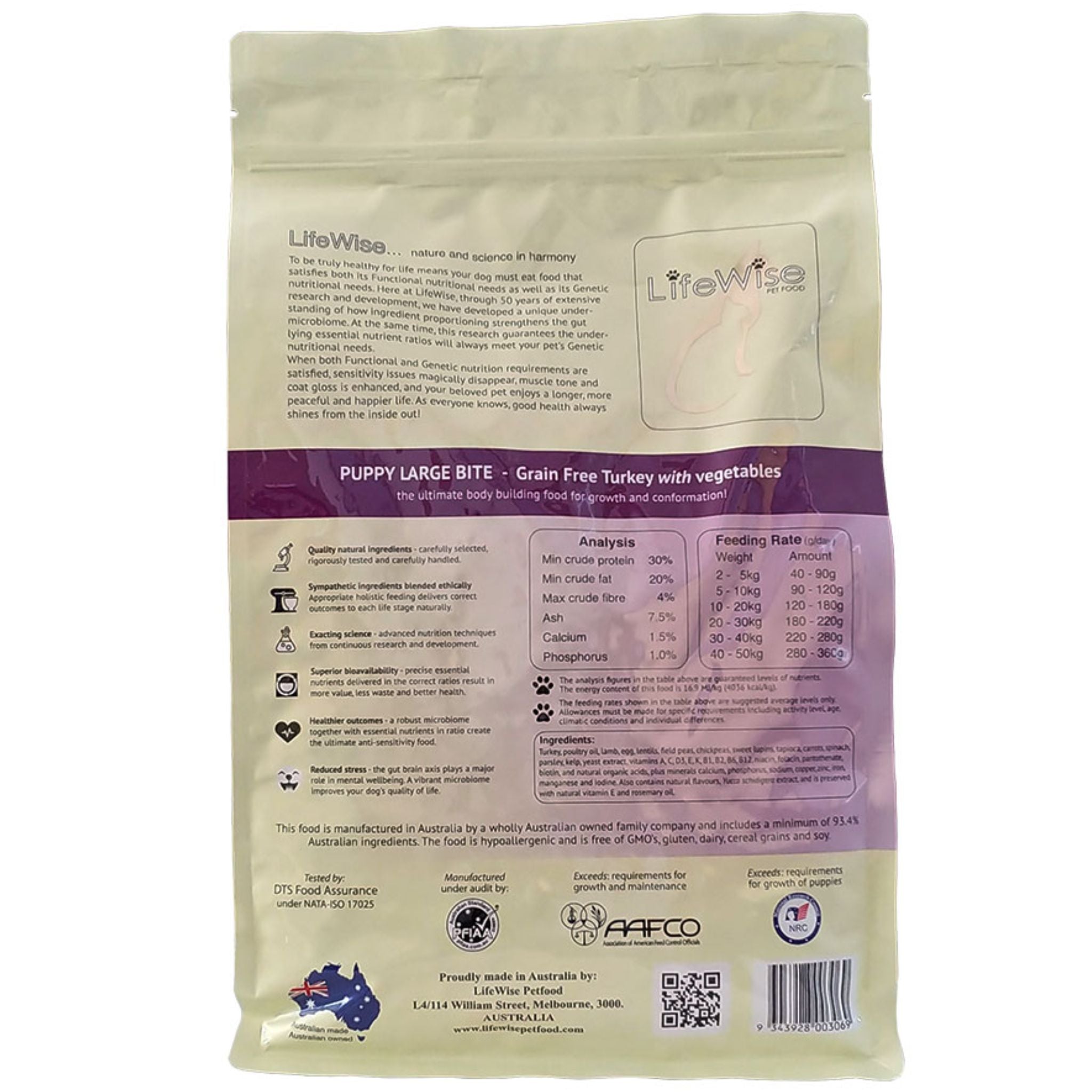 Lifewise Dry Puppy Food Stage 3 Turkey Large Bites 2.5kg | PeekAPaw Pet Supplies