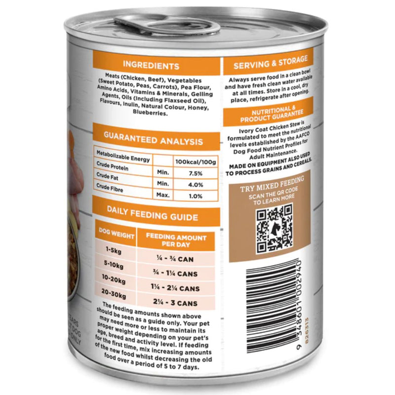 Ivory Coat Grain Free Adult All Wet Dog Food Chicken Stew - 400g x 12 | PeekAPaw Pet Supplies