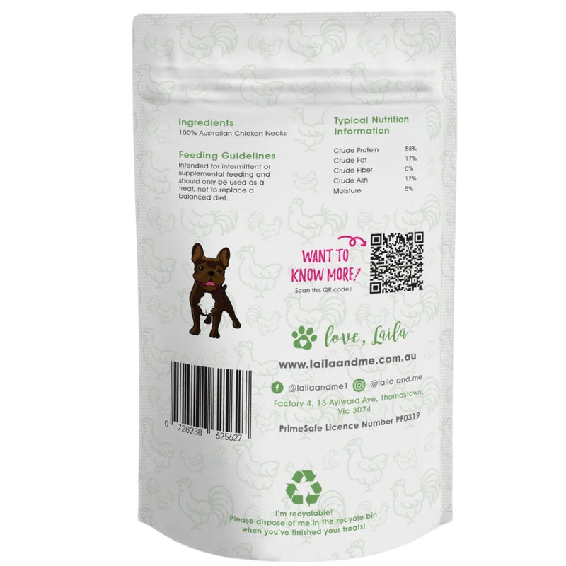 Laila & Me Dehydrated Range Dog Treats Chicken Necks | PeekAPaw Pet Supplies