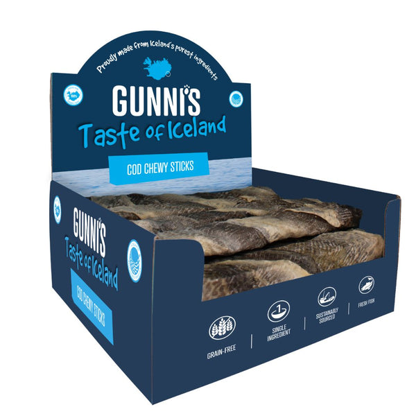 Gunni's Taste of Iceland Dog Treats Cod Chewy Sticks - 18-22cm 1 Pack x 25 | PeekAPaw Pet Supplies