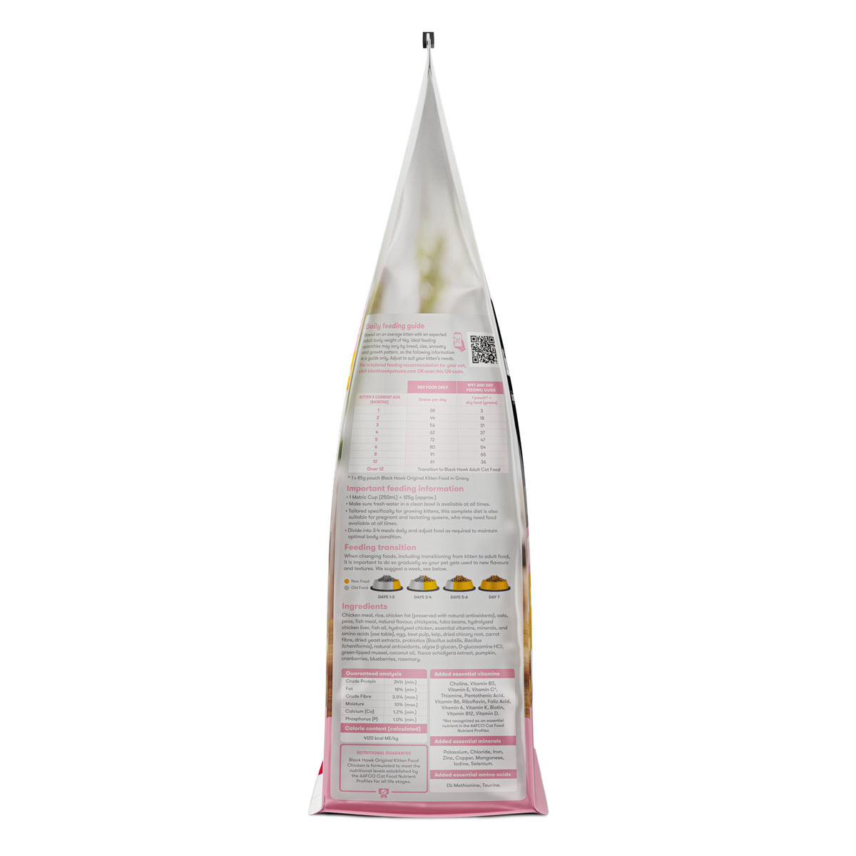 Black Hawk Original Kitten Chicken dry cat food – side view of bag