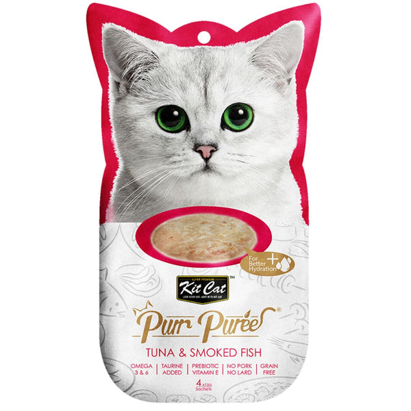 Kit Cat Purr Puree Cat Treats Tuna & Smoked Fish - 15g x 4 | PeekAPaw Pet Supplies