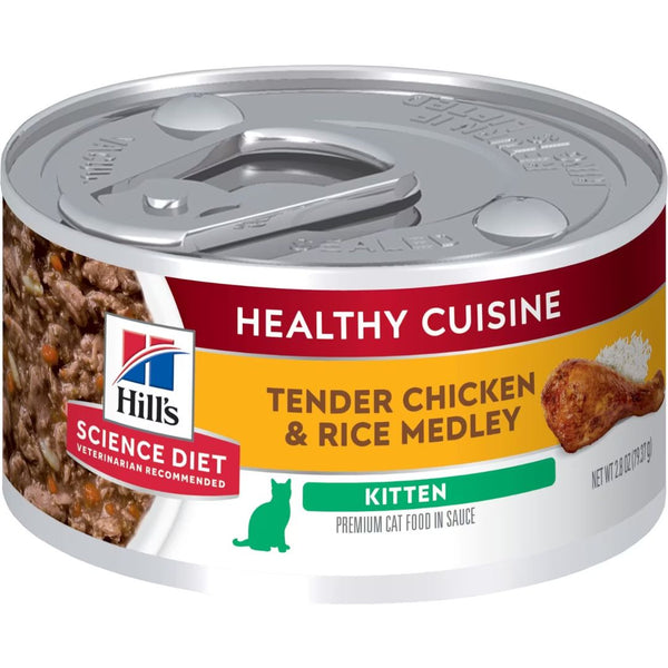 Hill's Science Diet Canned Cat Food Kitten Healthy Cuisine Tender Chicken & Rice Medley - 79g x 24 | PeekAPaw Pet Supplies