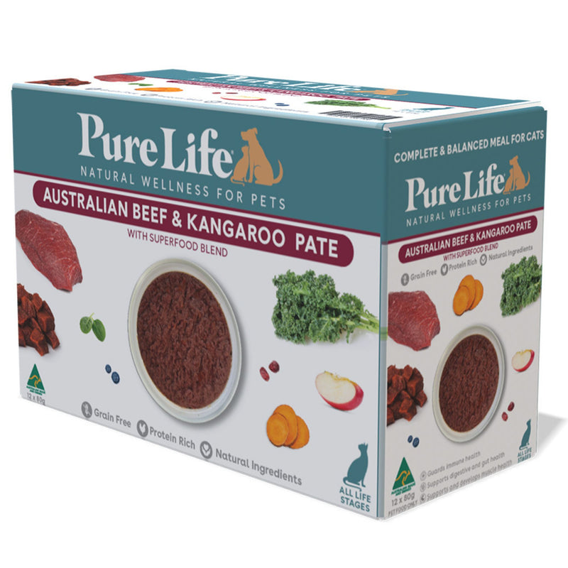 Pure Life Wet Cat Food Beef and Kangaroo Pate 85g x 12 | PeekAPaw Pet Supplies