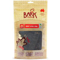 Bark & Beyond Beef Liver 120g pack front, kraft pouch with a clear window