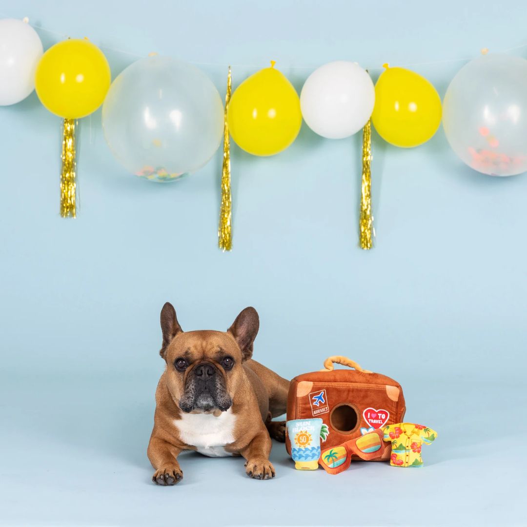 Fringe Studio Plush Squeaker Dog Toy - Pack Your Bags | PeekAPaw Pet Supplies