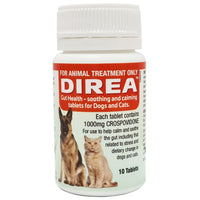 Tub of Mavlab Direa tablets for dogs and cats, 10 tablets, with a dog and cat on the label