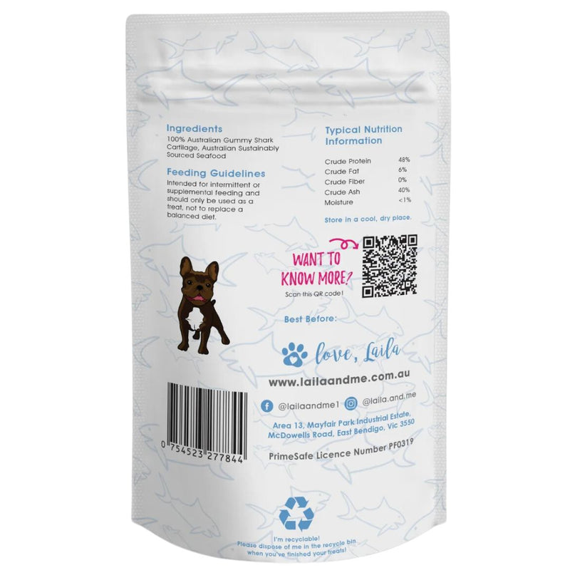 Laila & Me Dehydrated Dog Treats Australian Shark Cartliage - Back | PeekAPaw Pet Supplies