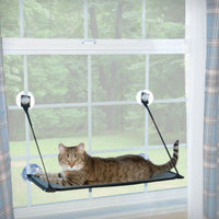 K&H EZ Mount Window Kitty Sill Single Level, 55x30cm, with a ginger tabby lying on it