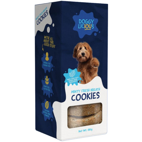 Doggylicious Minty Freash Breath Cookies - 180g | PeekAPaw Pet Supplies