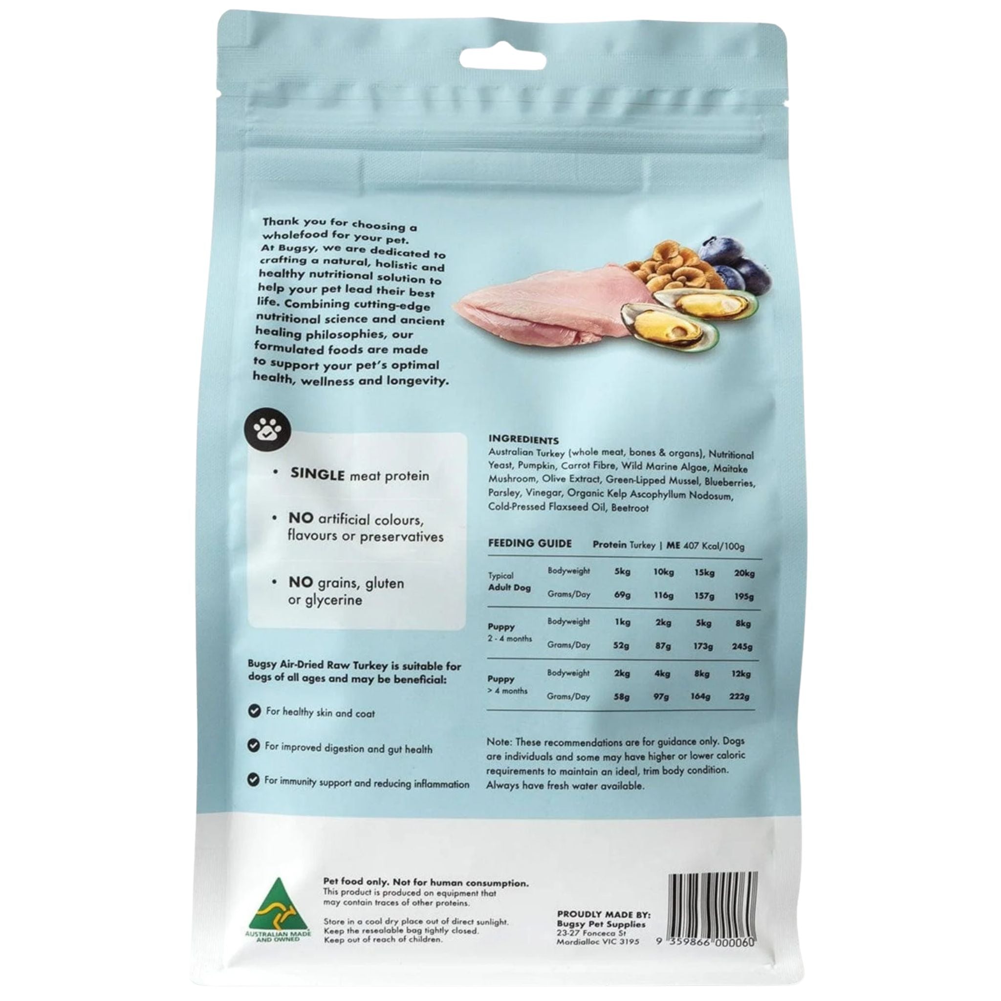 Bugsy's Premium Air-Dried Raw Dog Food Turkey