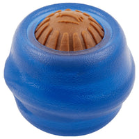 Starmark Everlasting Treat Ball in blue with a brown Everlasting treat seated in its opening