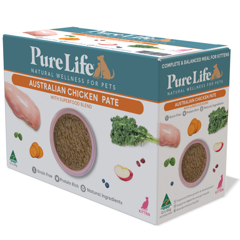 Pure Life Wet Cat Food for Kitten Chicken Pate 85g x 12 | PeekAPaw Pet Supplies