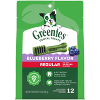GREENIES Blueberry Flavour Regular dental treats for dogs 11 to 22kg, front of the pack