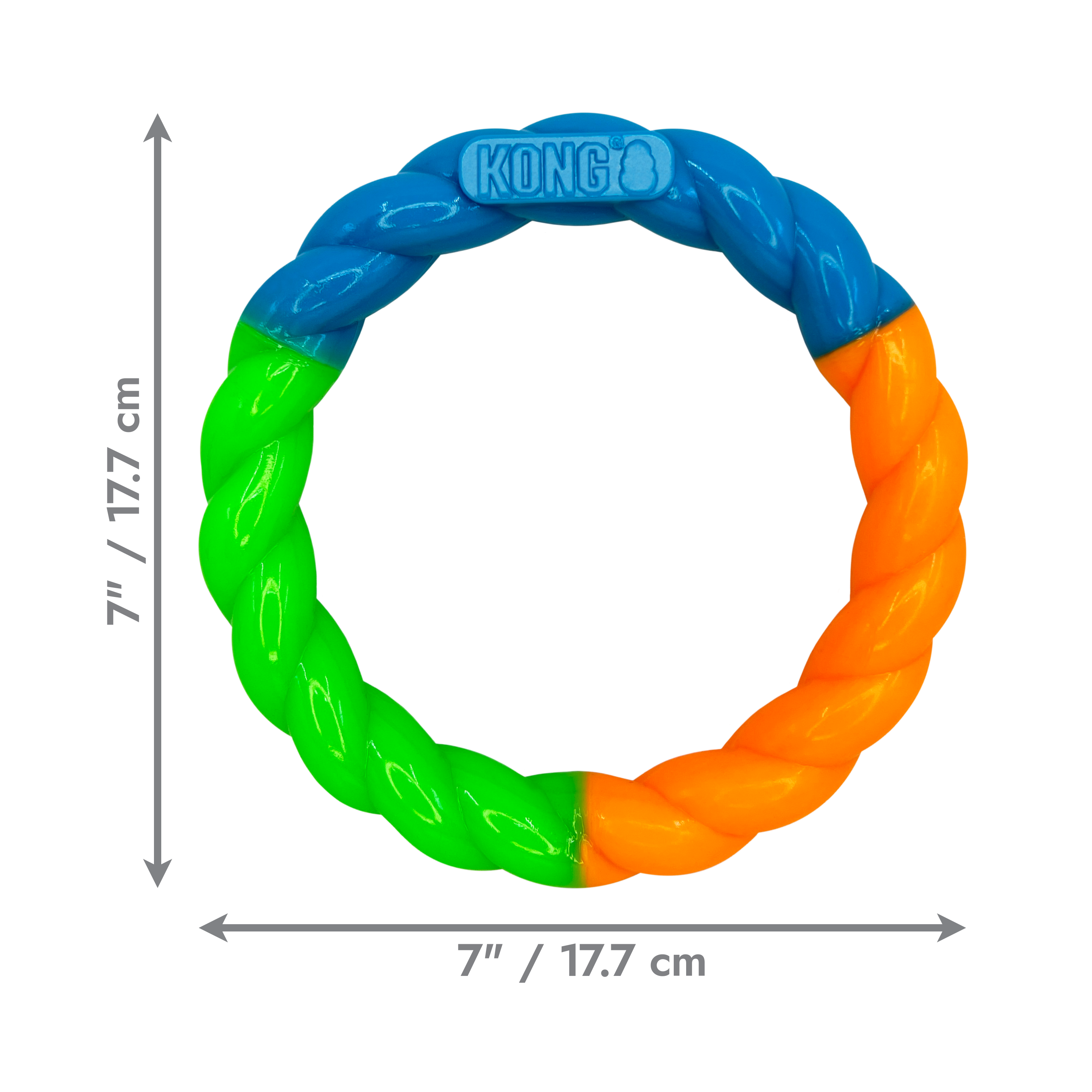 KONG Dog Toys Twistz High-Viz Ring with measurements marked