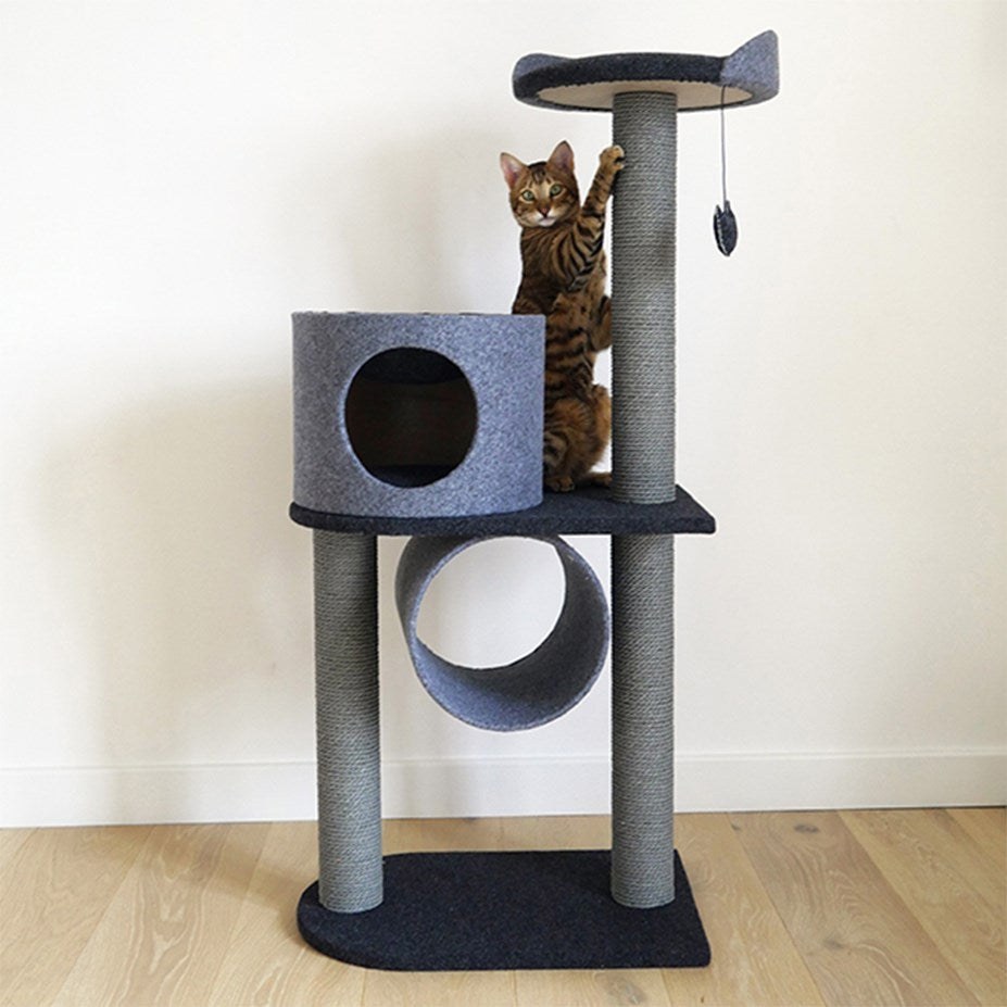 Rosewood Cat Scratcher Charcoal Felt Double Tower