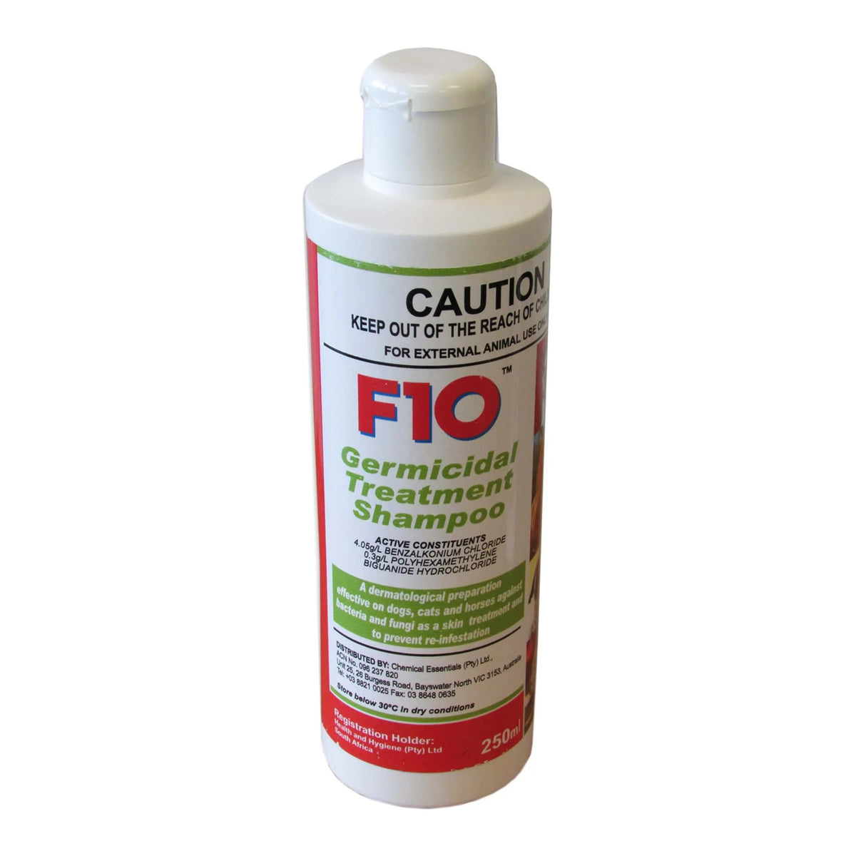 F10 Germicidal Treatment Shampoo 250ml bottle – front label