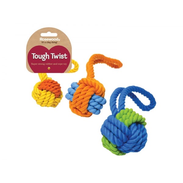 Rosewood Dog Toys Rubber & Rope Ball Tug