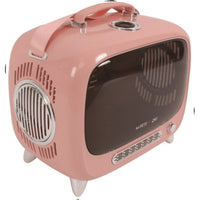 M-Pets SIXTIES TV pet carrier in pink, retro television shape with a tinted viewing window and chrome dial