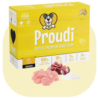 Proudi Chicken Raw Patties for Dogs, 2.4kg box of frozen raw chicken dog food