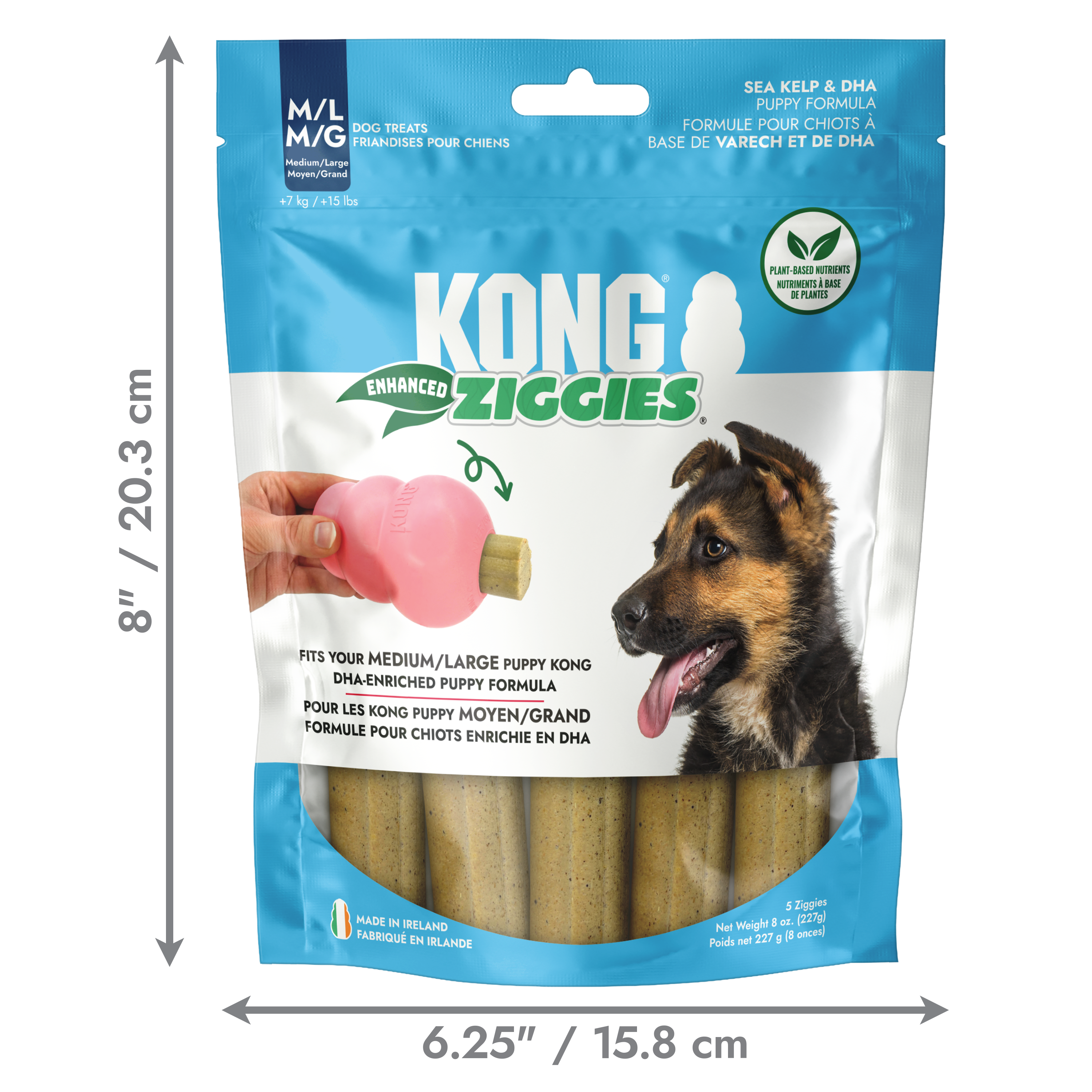 KONG Dog Treats Ziggies Enhanced Puppy shown in its retail packaging