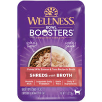 Wellness Bowl Boosters Shreds with Broth Flaked Wild Salmon & Tuna cat topper pouch, 50g, front