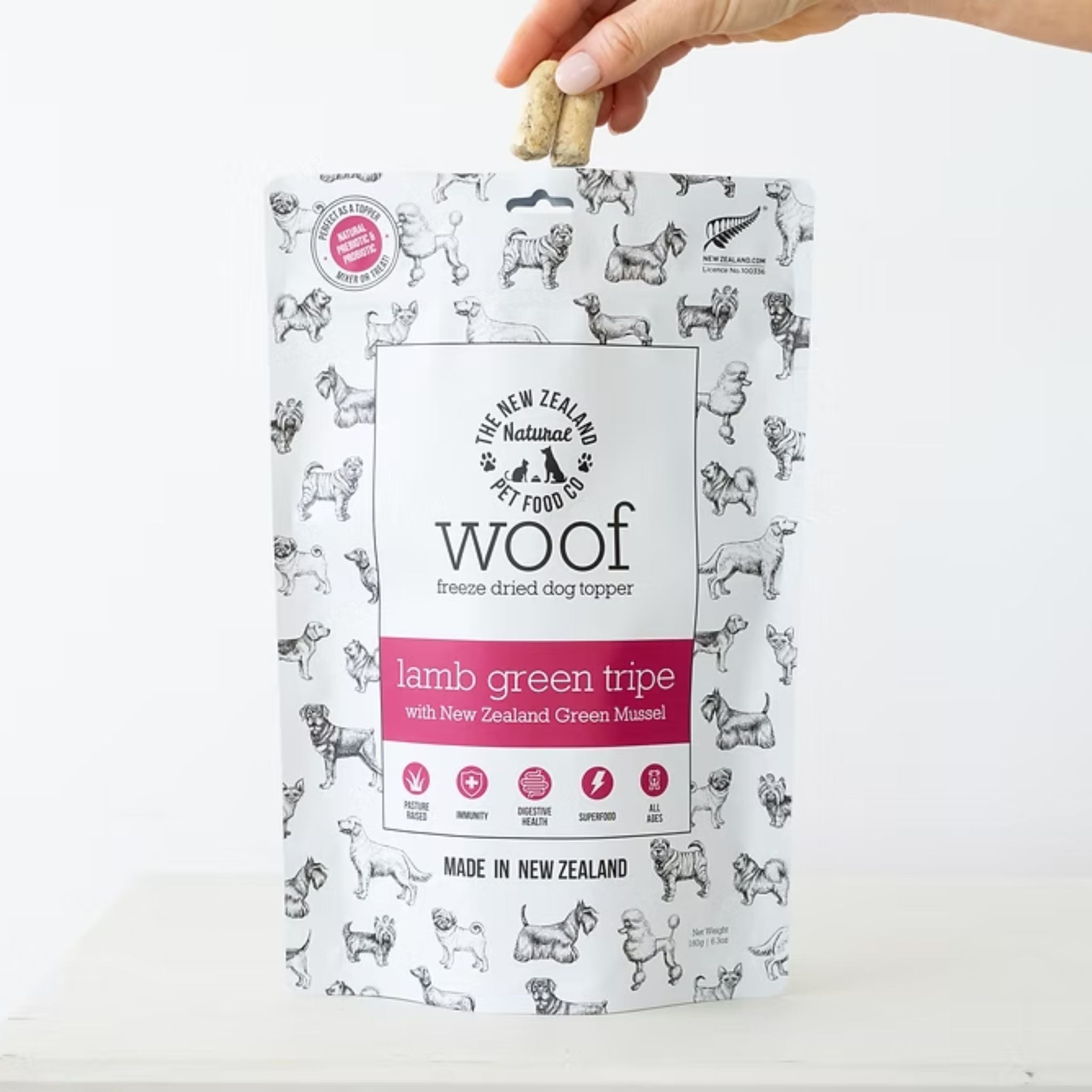 The New Zealand Natural Woof Freeze Dried Dog Treat Lamb Green Tripe