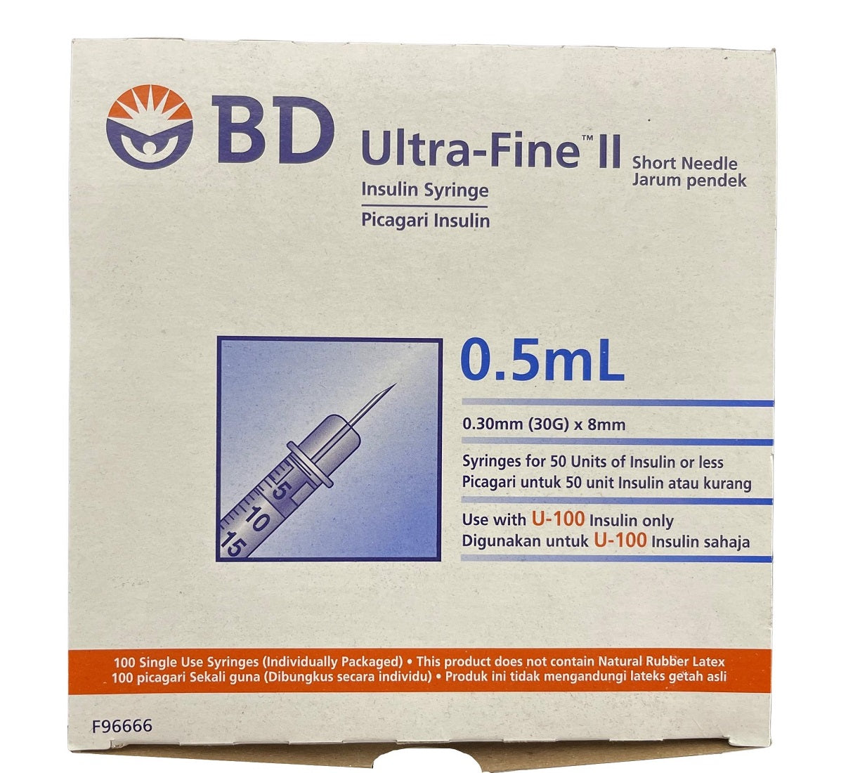 BD Ultra-Fine 0.5mL insulin syringe 30G x 8mm box of 100 (326725)