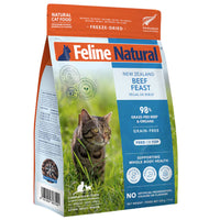 Feline Natural Beef Feast freeze-dried cat food — 320g bag of 98% grass-fed New Zealand beef and organs