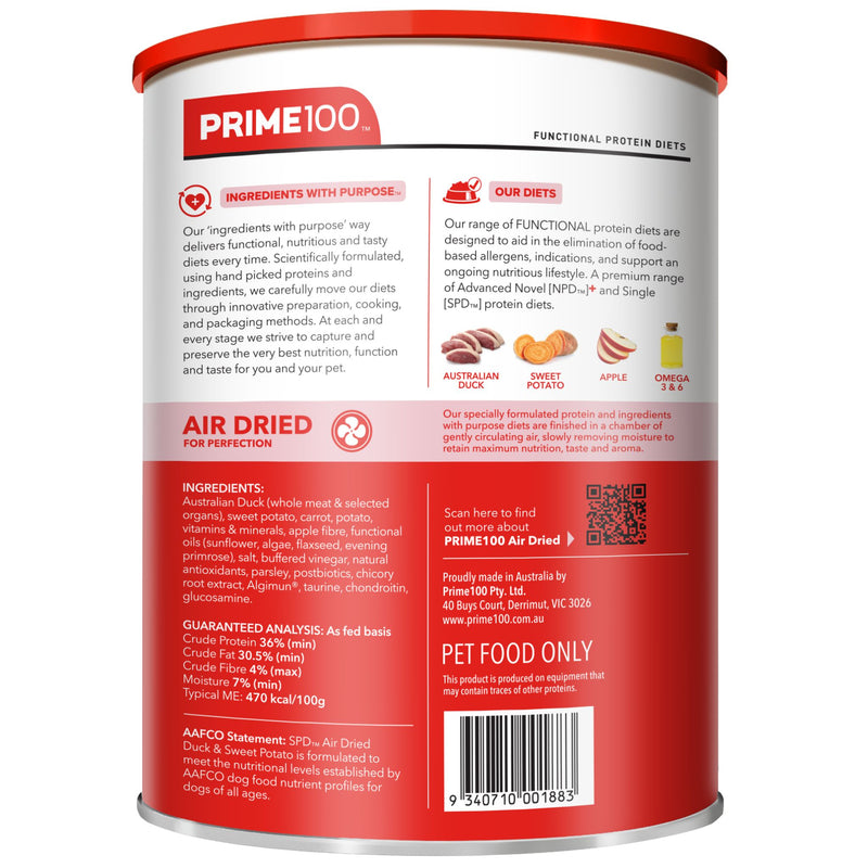 Prime100 SPD Air Dry Dog Food for Adult Duck & Sweet Potato