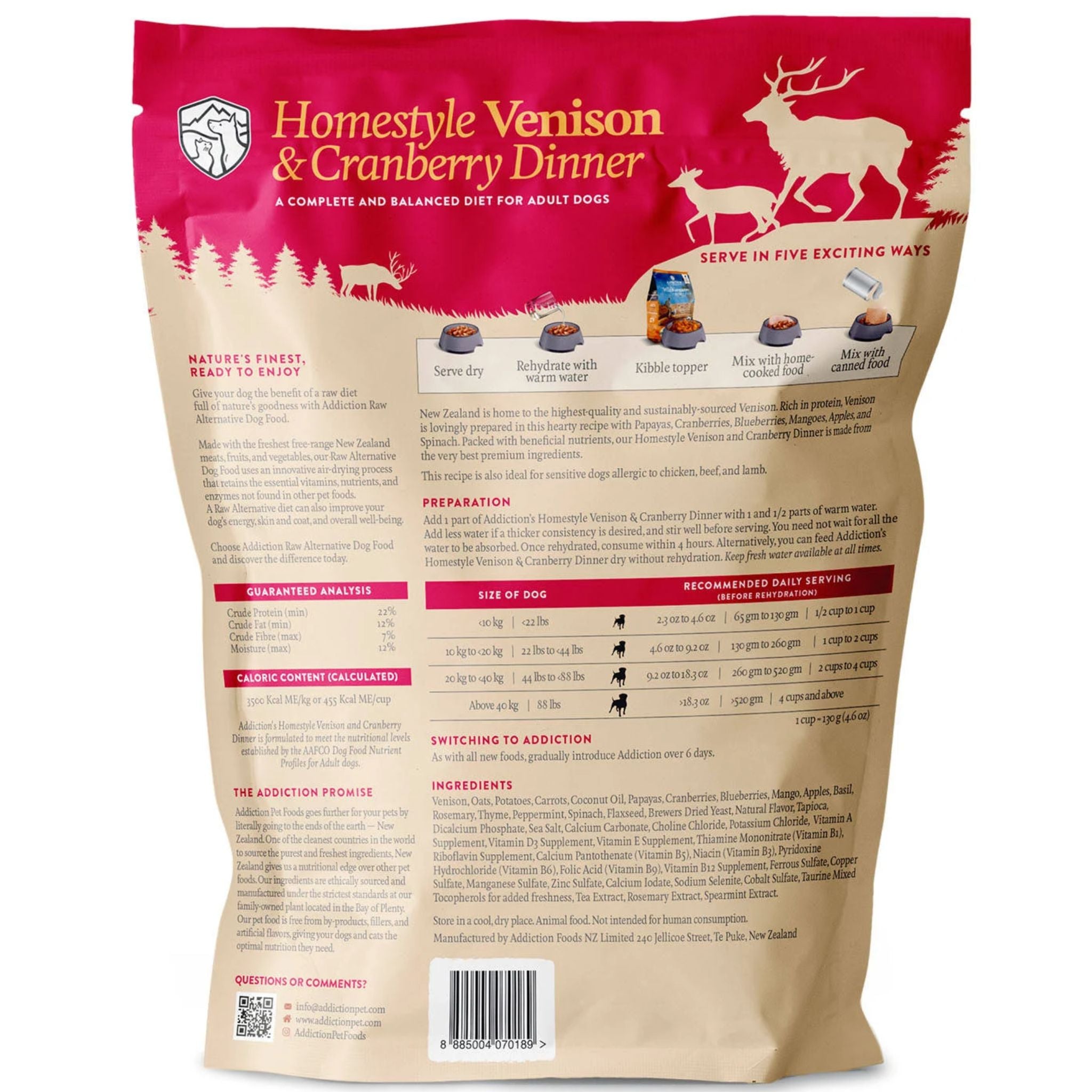 ADDICTION Homestyle Venison & Cranberry Dinner Raw Alternative Dog Food