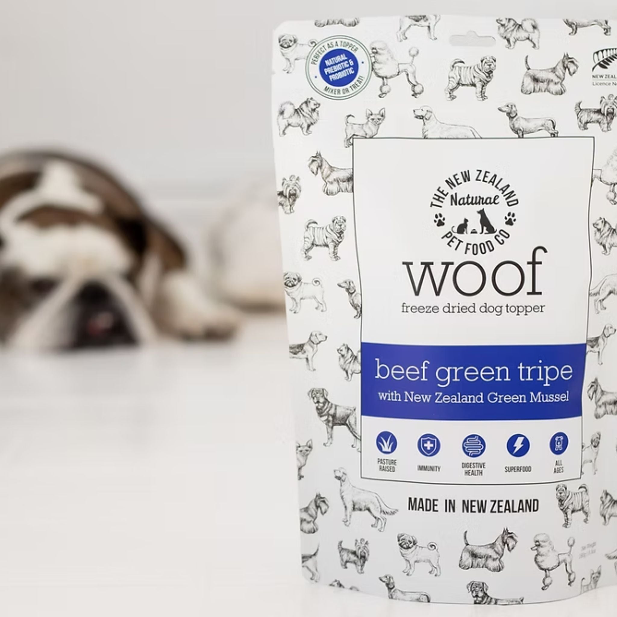 The New Zealand Natural Woof Freeze Dried Dog Treat Beef Green Tripe