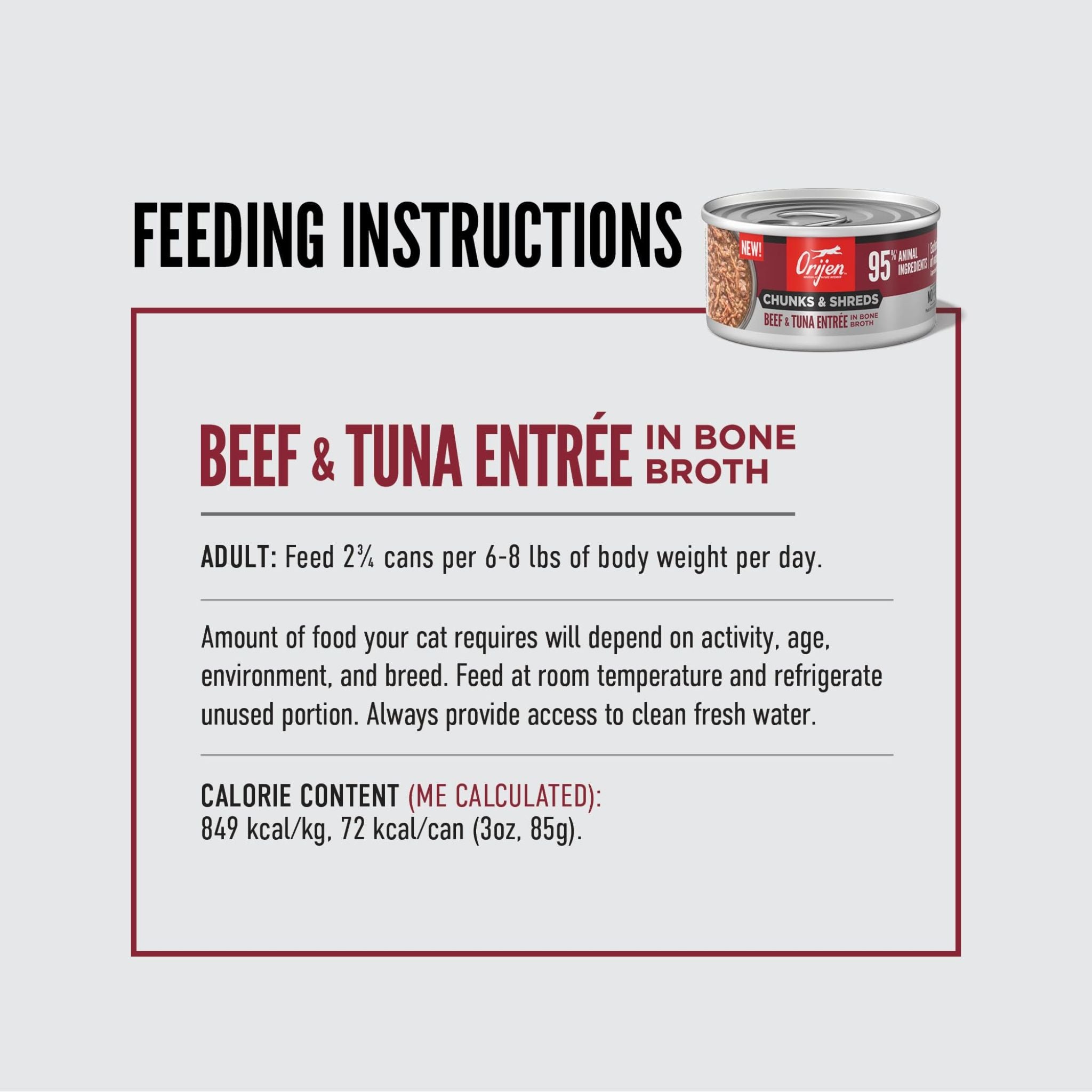 Orijen Wet Cat Food Chunks & Shreds Beef and Tuna Entree