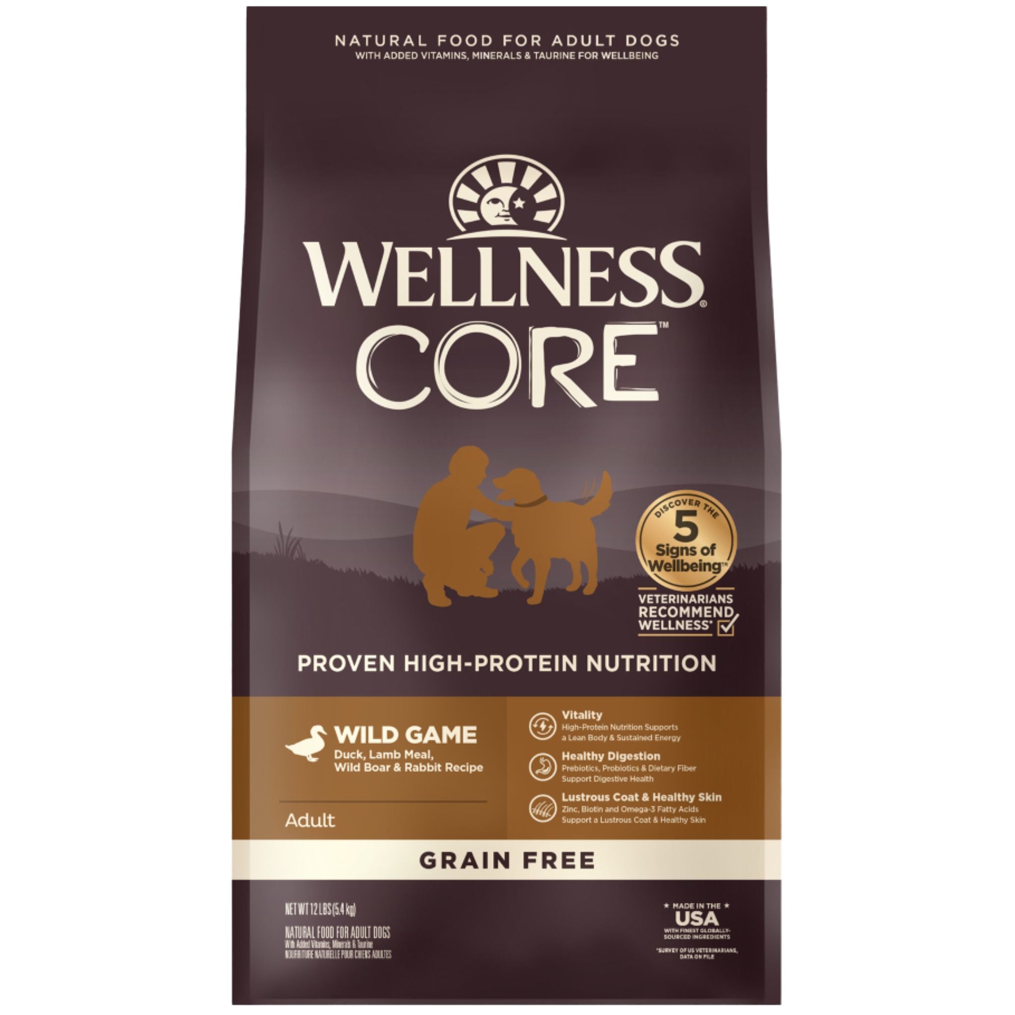 Wellness Core Dry Dog Food Grain Free Wild Game: Duck, Lamb, Wild Boar & Rabbit