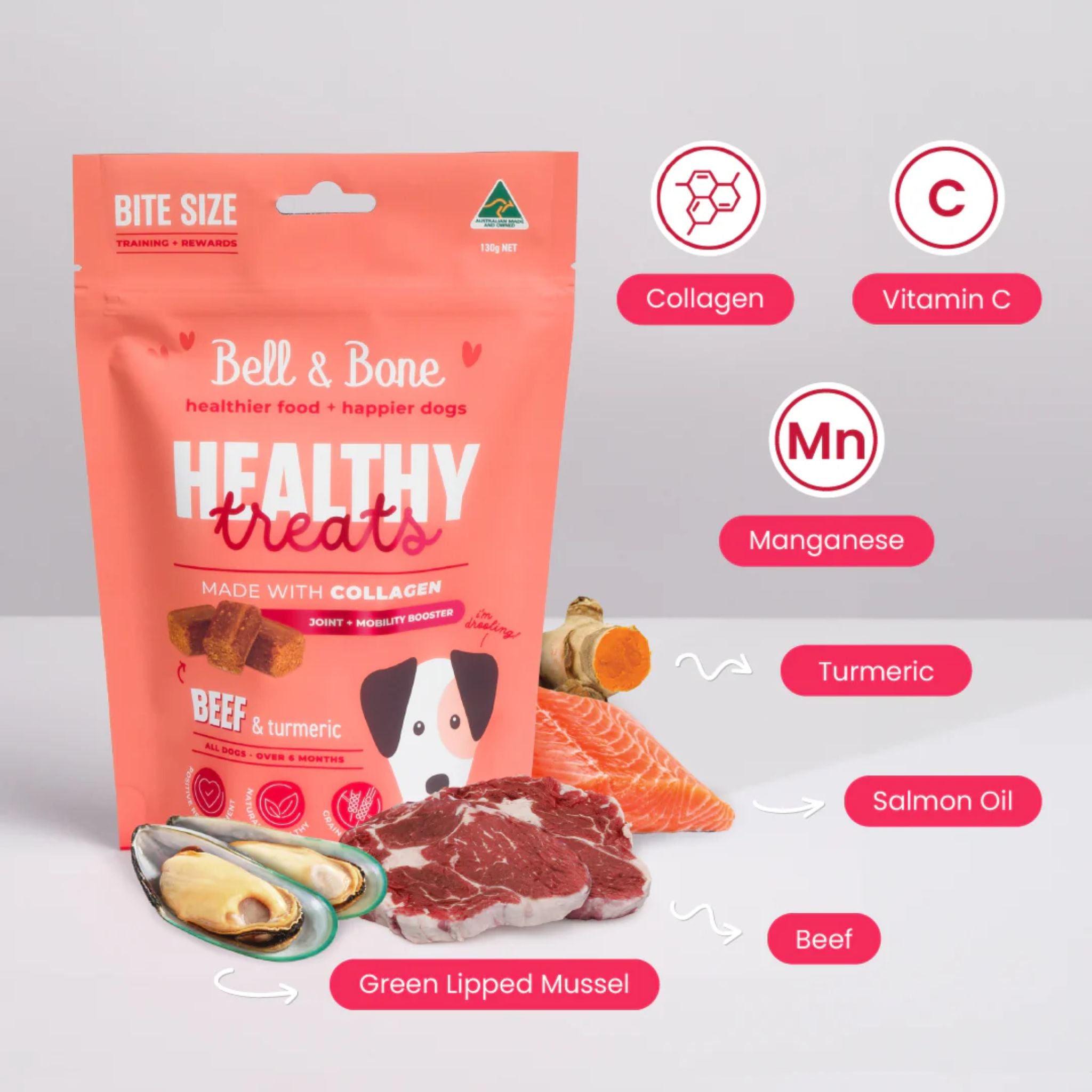 Bell and Bone Healthy Dog Treats Beef & Turmeric for Joint and Mobility Booster