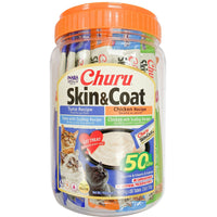 Inaba Churu Skin & Coat Varieties cat treats, front of the 50-tube jar