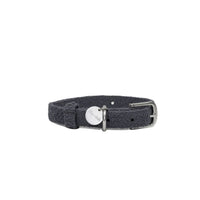 Lilly and Dash boucle dog collar in Charcoal, small, with a silver buckle and round name tag