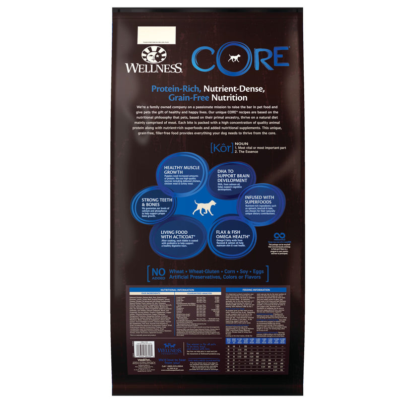 Wellness Core Dry Dog Food Grain Free Large Breed Puppy: Chicken & Turkey - 10.9kg | PeekAPaw Pet Supplies