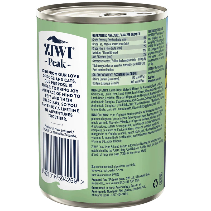 ZIWI Peak Dog Food Cans Tripe & Lamb 390g | PeekAPaw Pet Supplies
