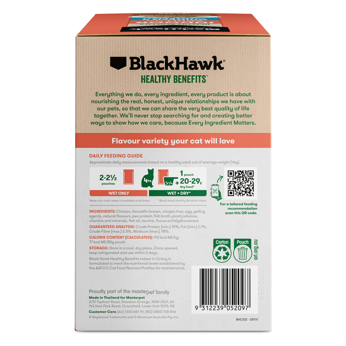 Black Hawk Healthy Benefits Indoor carton – back with feeding guide and ingredients