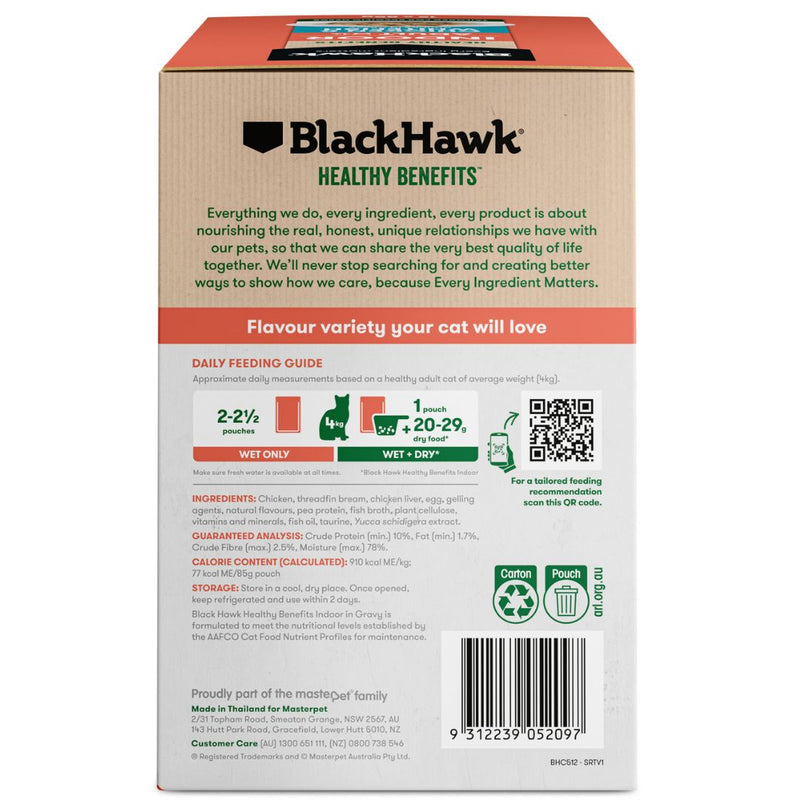 Black Hawk Healthy Benefits Adult Wet Cat Food indoor Chicken & Whitefish - 85g x12 | PeekAPaw Pet Supplies