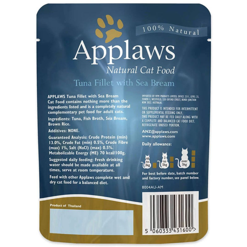 Applaws Natural Wet Cat Food Pouch Tuna with Sea Bream in Broth | PeekAPaw Pet Supplies