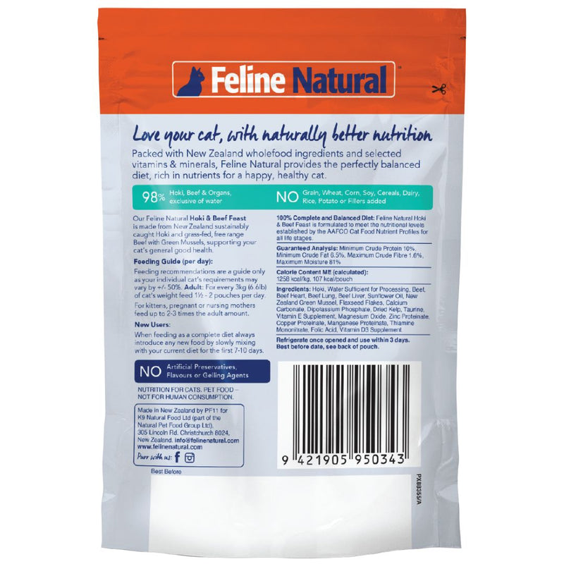 Feline Natural Hoki & Beef Wet Cat Food in Pouches