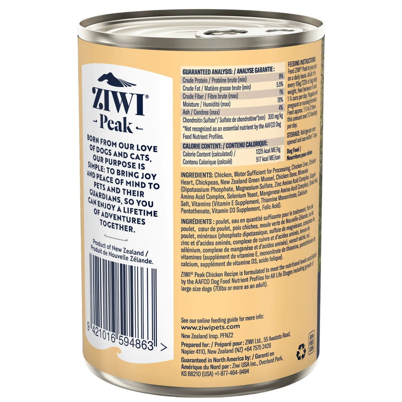 ZIWI Peak Dog Food Cans Free-Range Chicken 390g | PeekAPaw Pet Supplies