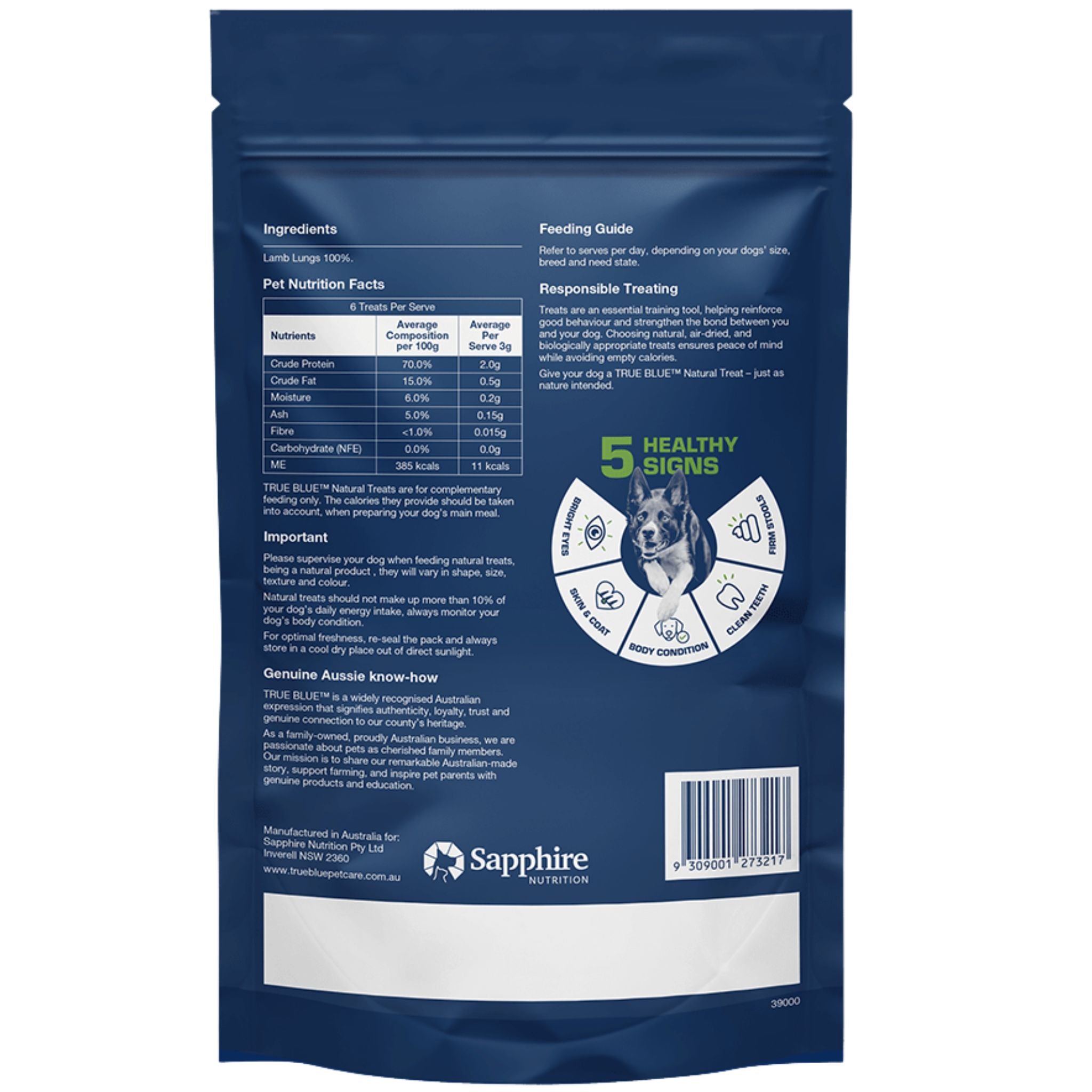 True Blue Air Dried Dog Treats Aussie Lamb Lungs