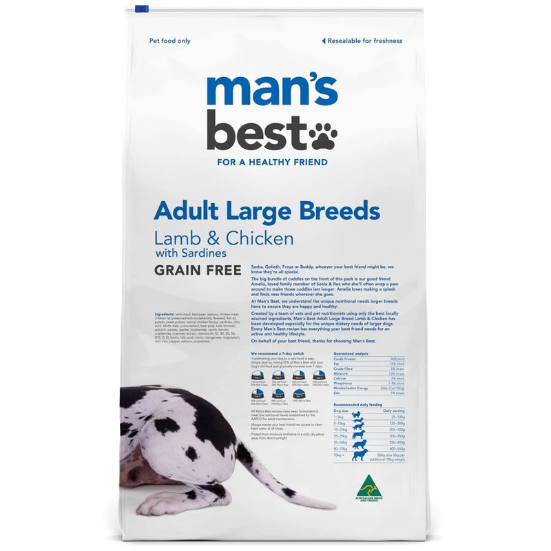 Mans Best Adult Large Breeds Dog Food Lamb & Chicken - Back | PeekAPaw Pet Supplies