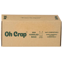 Kraft box packaging, Oh Crap 200 handled compostable poop bags, angled view